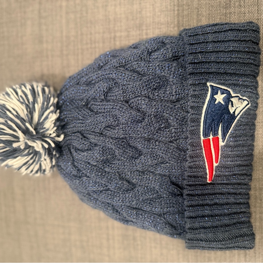 New England Patriots Blue Cable Knit Beanie with Logo